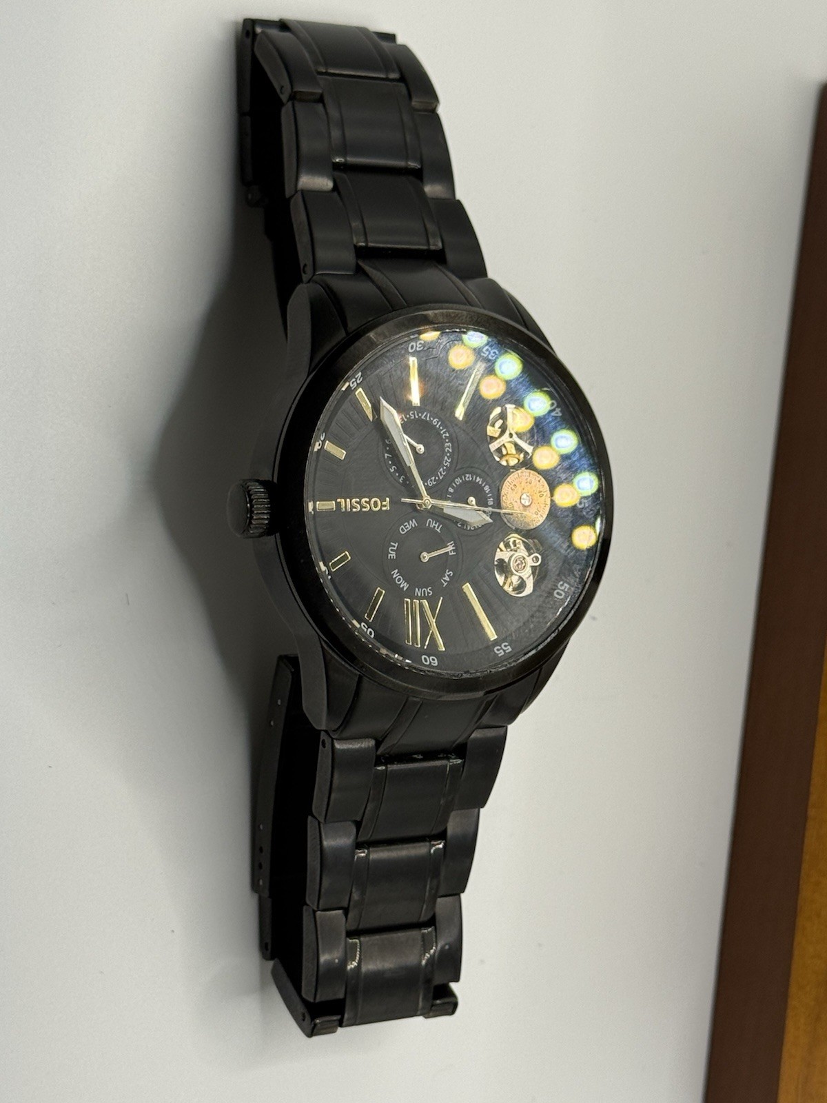 FOSSIL MEN’S AUTOMATIC BQ2220 hybrid BLACK SS BRACELET DAY/DATE MULTI-DIAL 50M