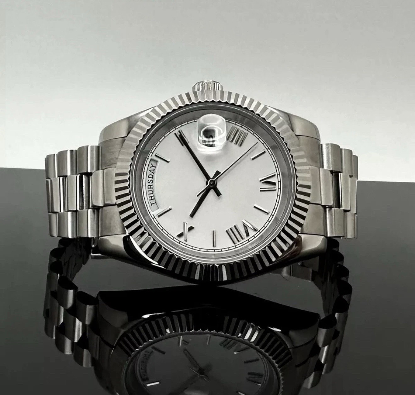 Custom 40mm President White Dial Style Mod Watch w/ Miyota 8285 Automatic