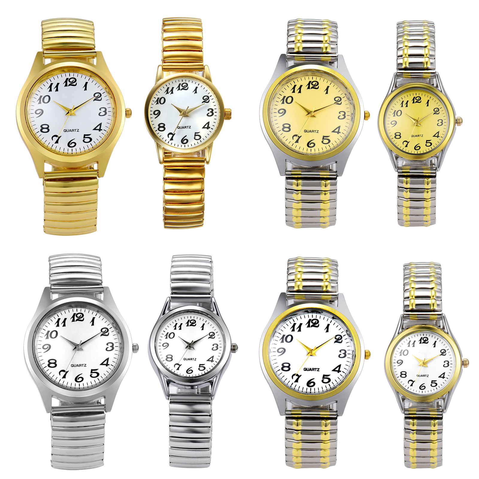 Mens Women Couples Stainless Steel Elastic Strap Quartz Easy to Read Wrist Watch