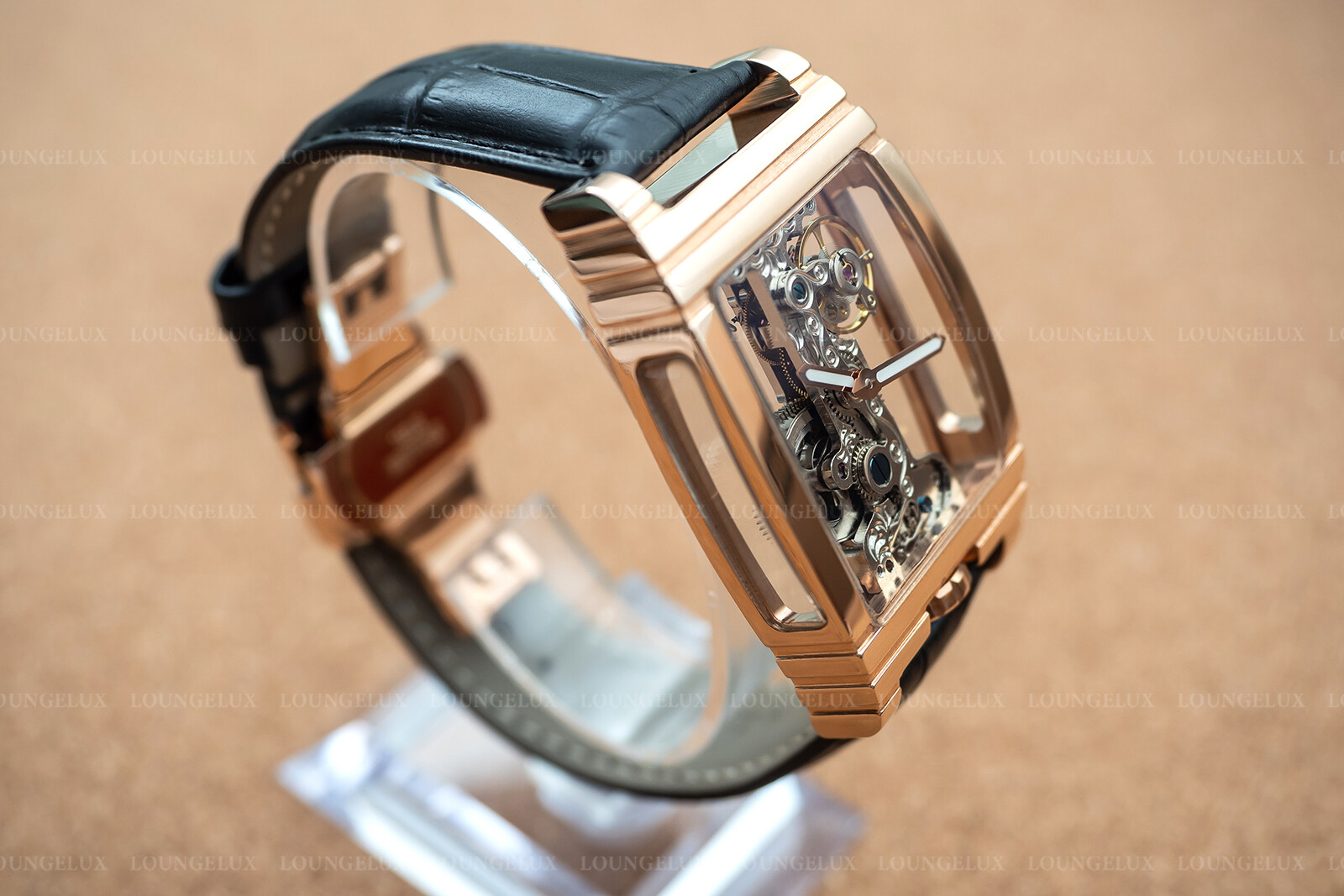 Mens Bridge Manual Mechanical Watch – Rose Gold Black Leather Diasteria 1688