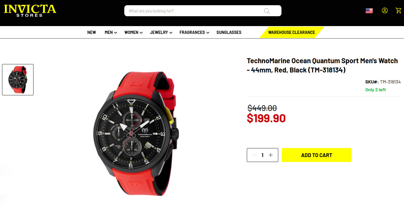 TechnoMarine Ocean Quantum Sport Men’s Watch 44mm Chrono Red & Black NEW!
