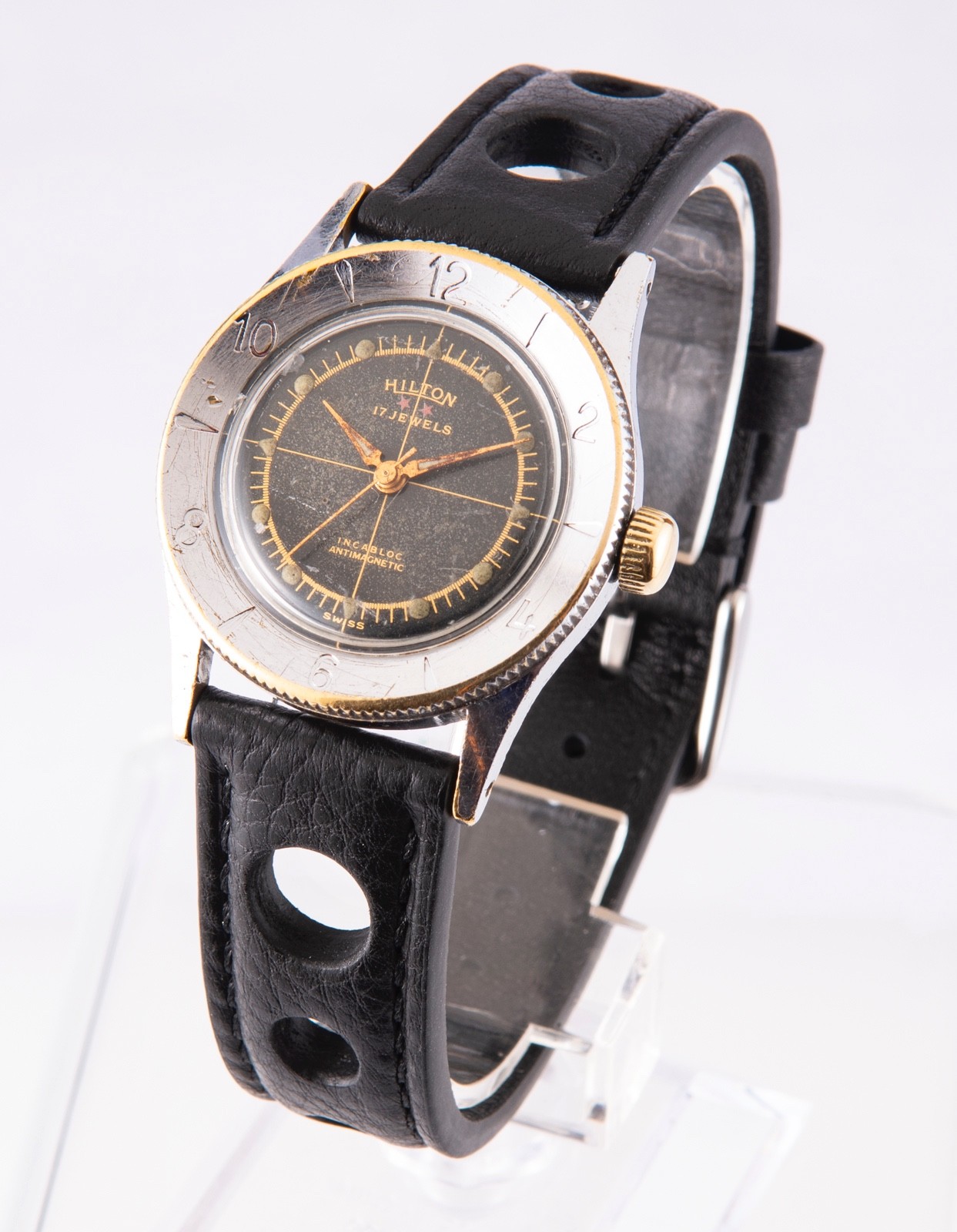 Vintage Men’s Hilton 2 Star 17 Jewels Watch Swiss Movement French Case Repair