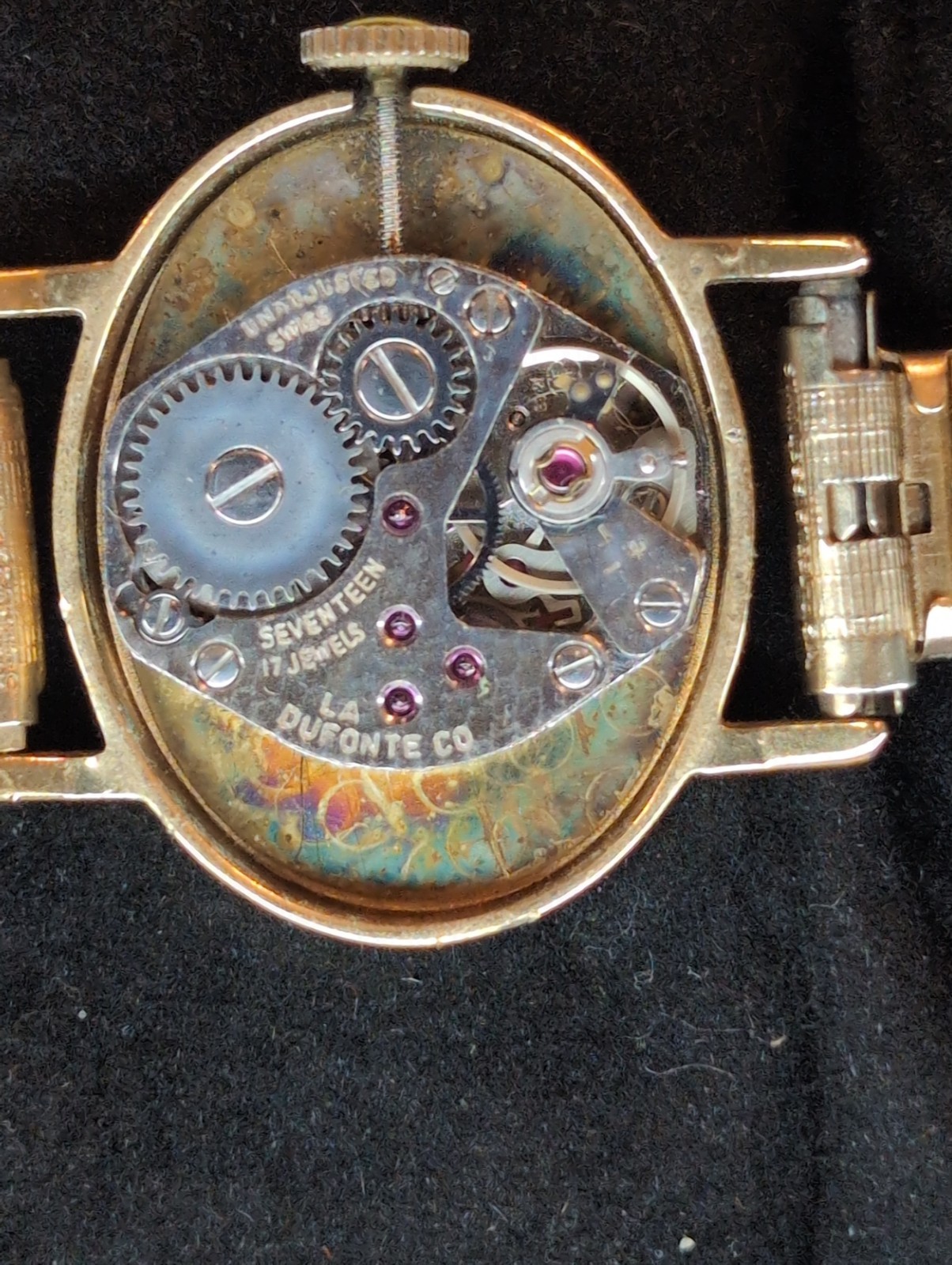 Lucien Piccard Dufonte Watch Women 16mm Champagne Dial Gold Tone Oval New BattA1