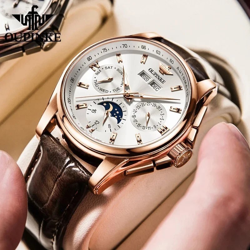 Automatic Mechanical Waterproof Watch Moon Phase Luxury Dial Men’s Men Strap