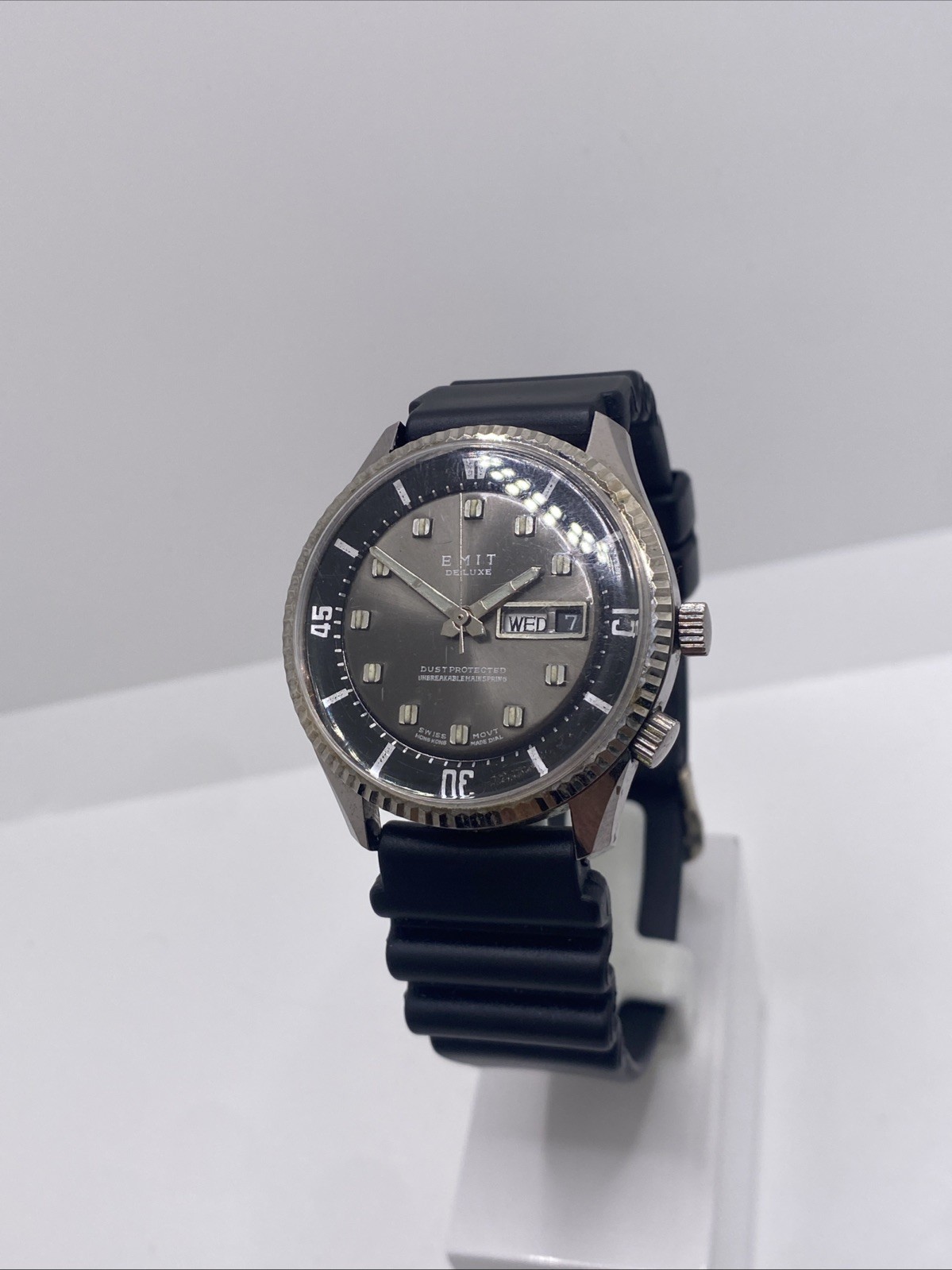 Emit De Luxe Swiss Dive Style Watch Wind Dive Watch Works Needs Service Runs