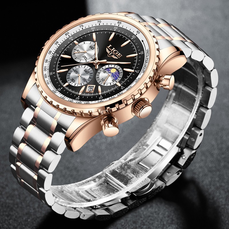 LIGE Men Watch Quartz Luminous Calendar 3ATM Waterproof Daily Casual Wristwatch