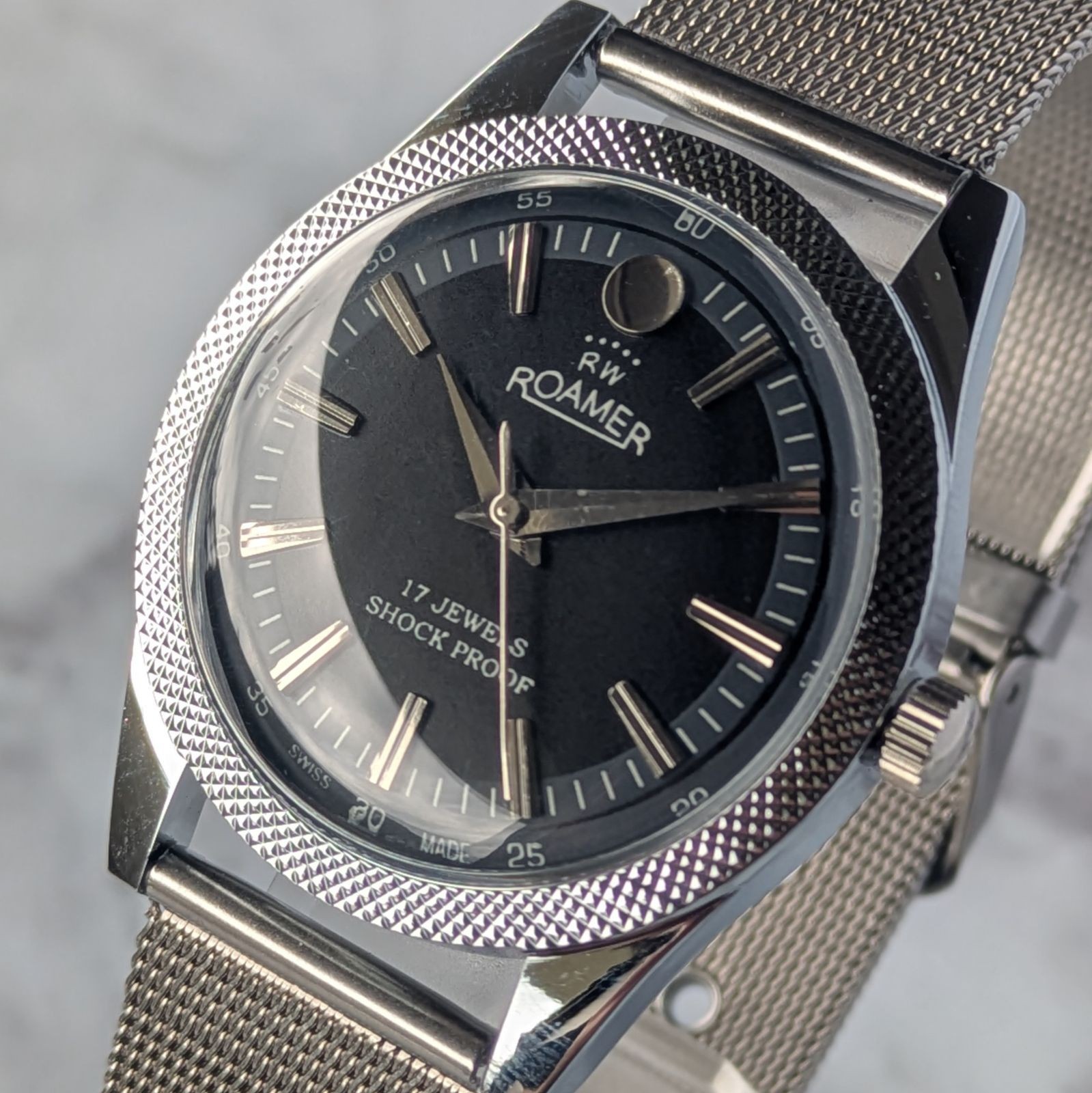 Roamer Vintage Hand-Winding Watch Black Dial Stainless Steel From Japan