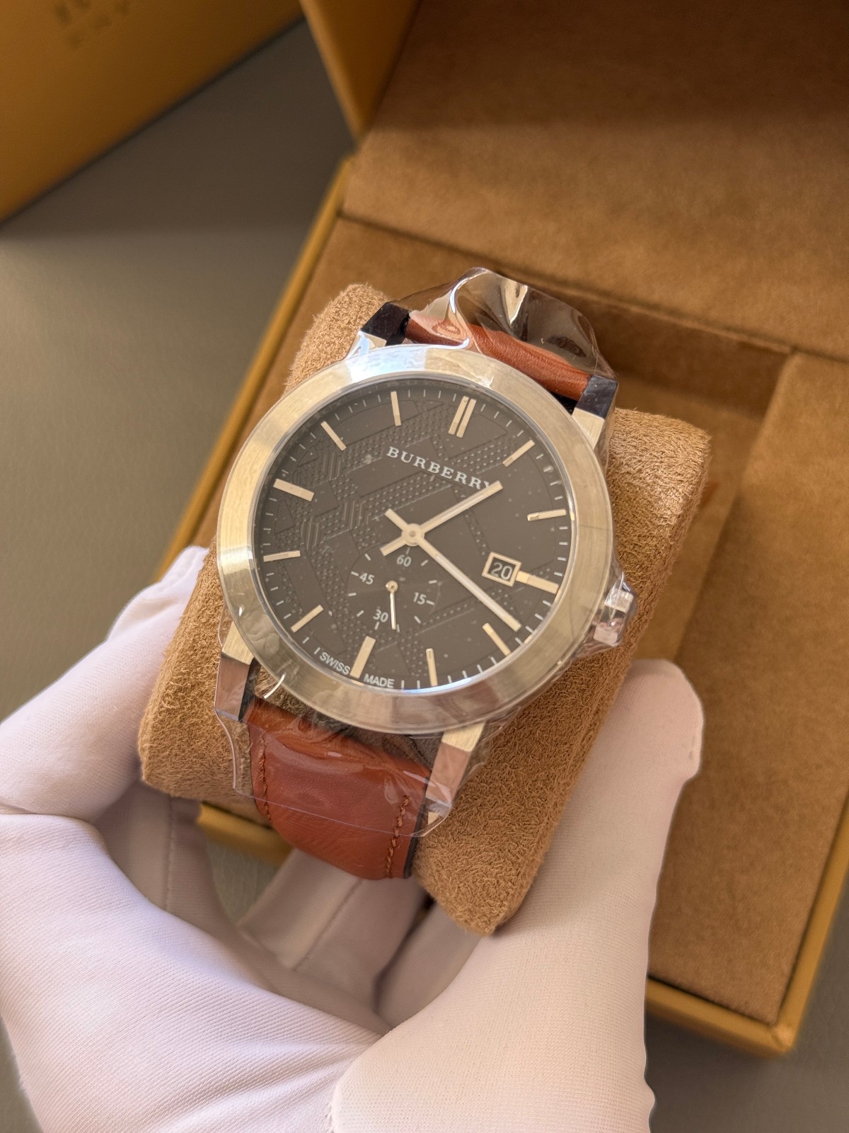 Burberry BU9905 The City 42mm Silver Case Brown Leather Strap Men’s Watch