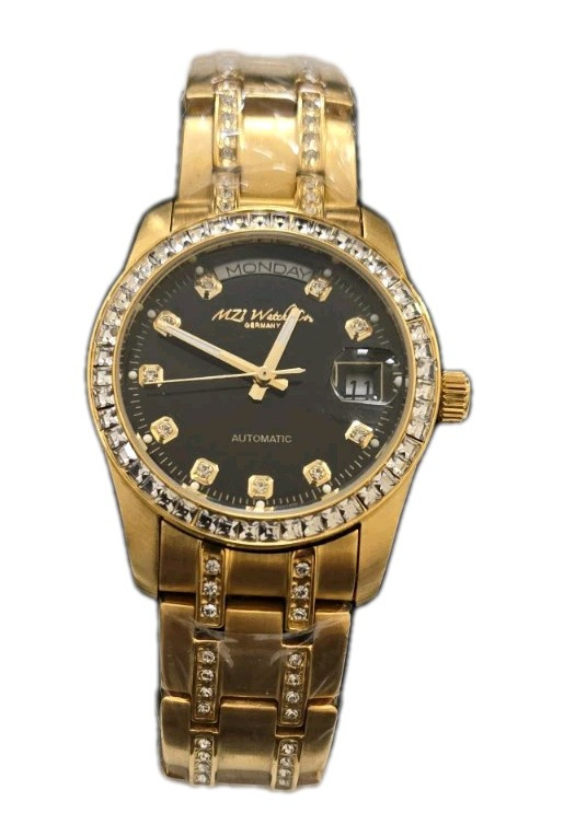 MZI Watch Co. Germany crystals Gold-tone 3 ATM Automatic Men’s Wristwatch NEW