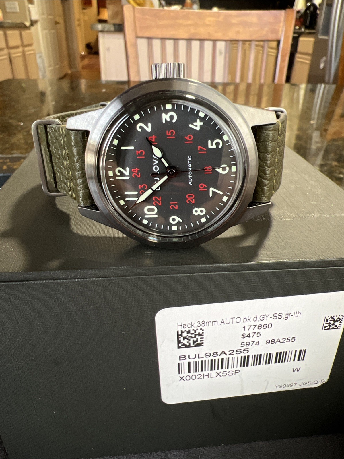 Bulova Military 98A255 Automatic W Box W Open Warranty Card Military Design Time