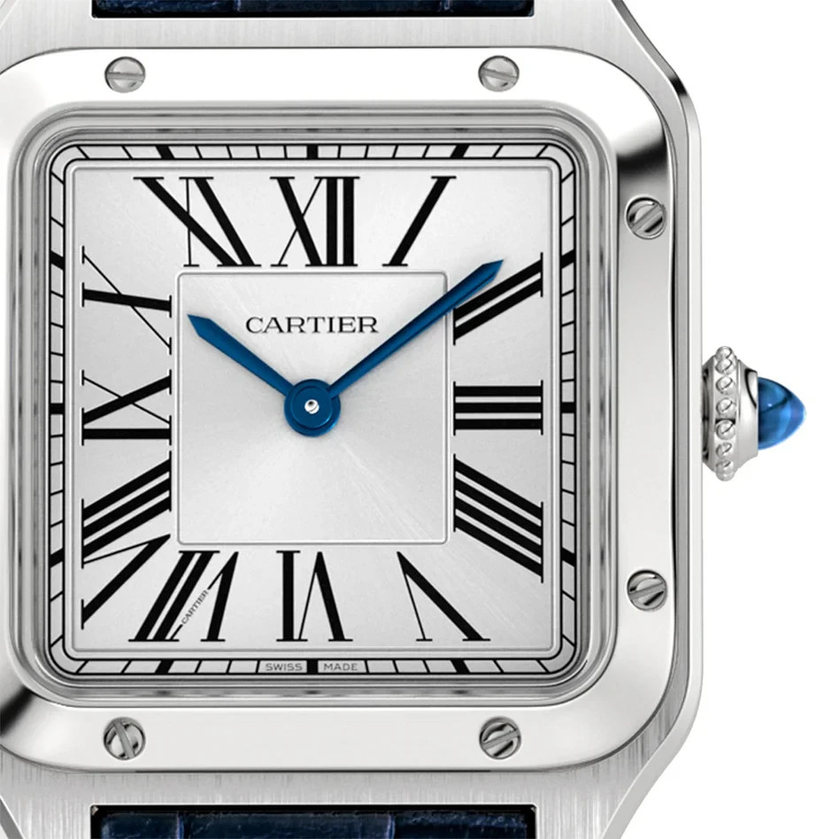 Cartier Santos Dumont Silver Dial Blue Leather Strap Watch WSSA0086