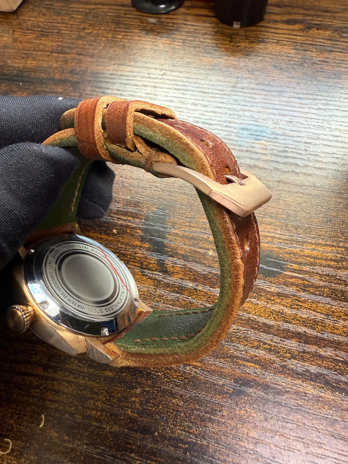 Bespoke bronze built Watch Nh35 Automatic Movement Handmade strap