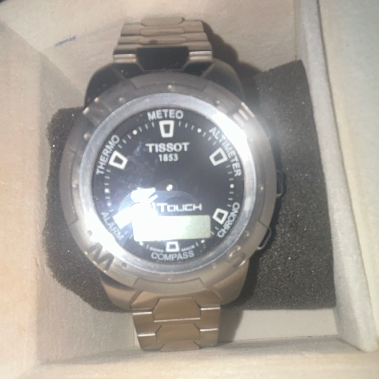 Tissot T-Touch Analog/Digital Quartz Wristwatch Compass Altimeter Silver Steel
