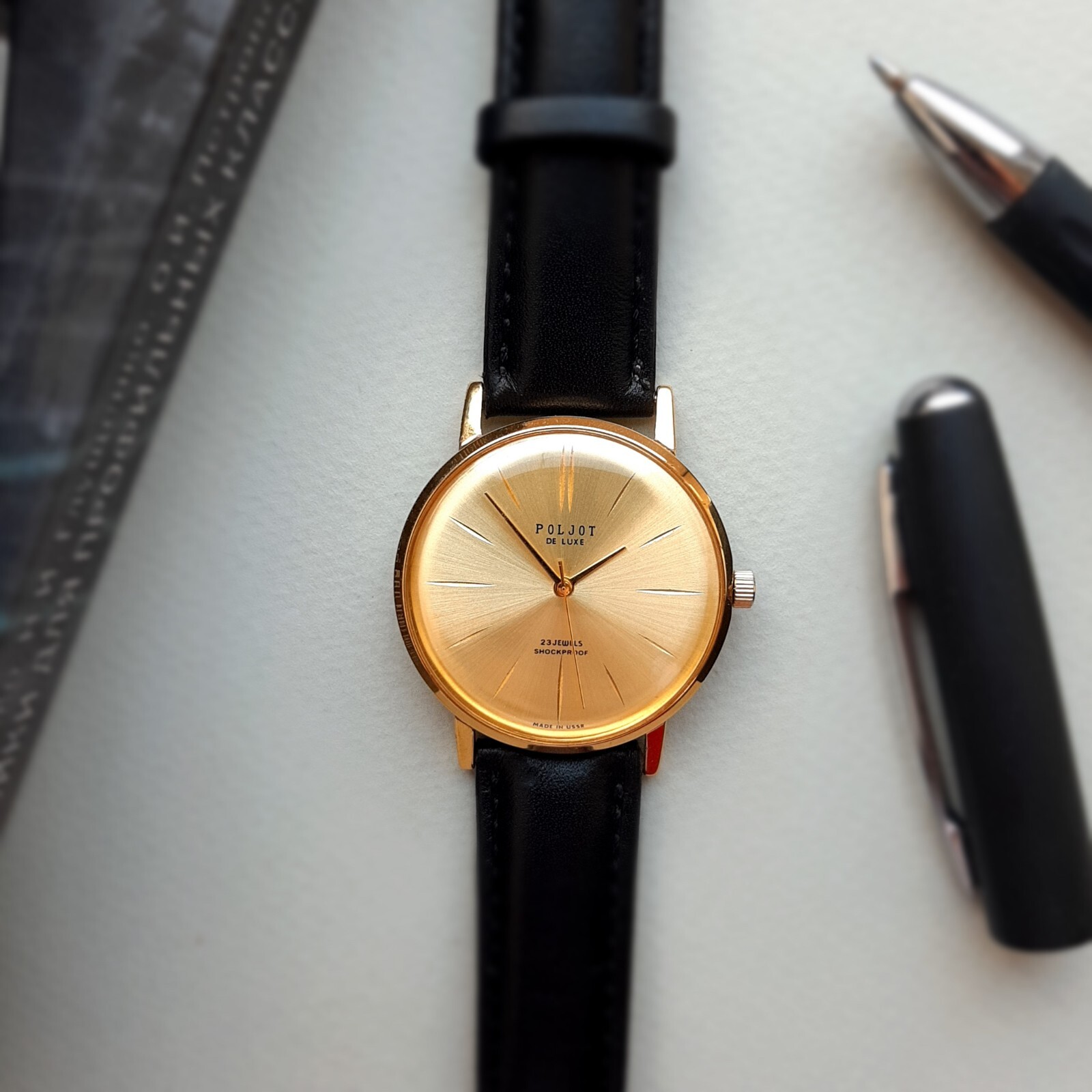 Minimalist wrist watch Poljot de luxe mechanical watch for men, slim watch