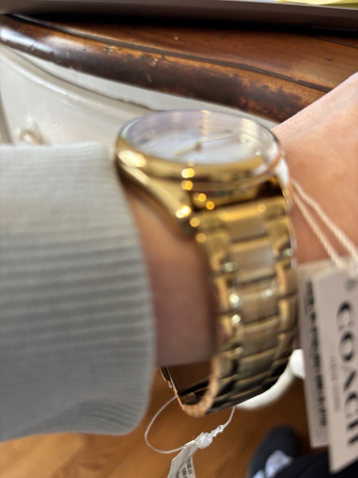 Coach New York Gold Tone Floral Dial Bracelet Watch Minor Hairline Scratch by 7