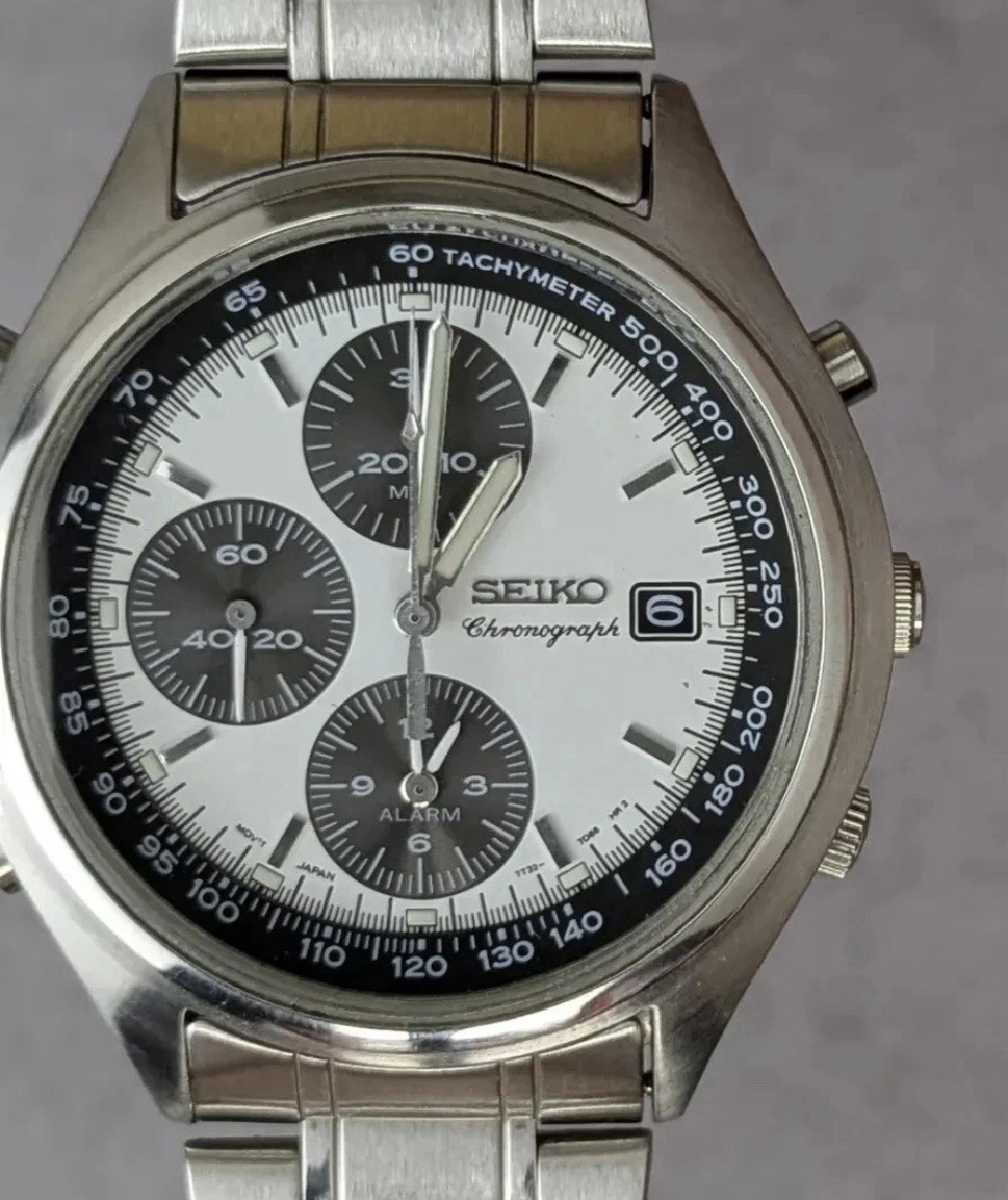 Rare Seiko Panda Dial Chronograph Alarm Quartz 7T32-7C60 Vintage 1988s Watch Men