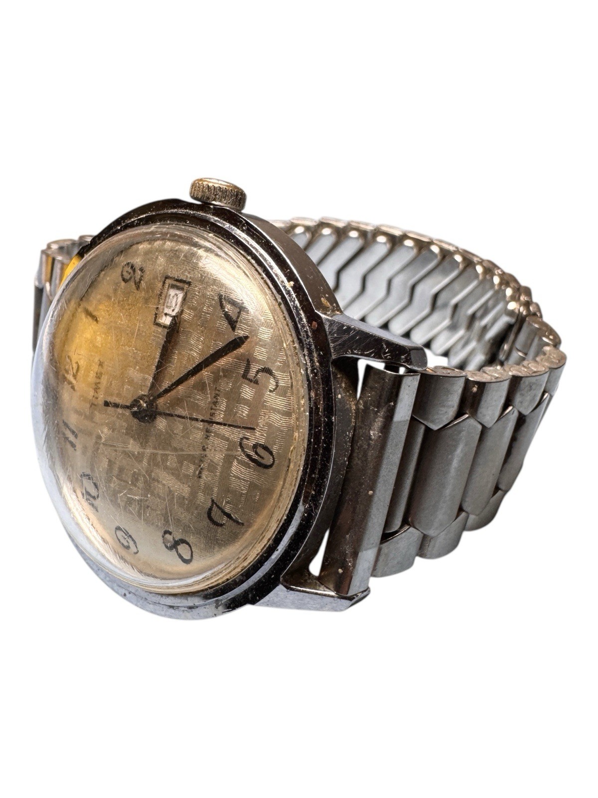 Vintage 36mm Marlin Timex 1975 Linen Dial Textured Mechanical watch + Case Runs