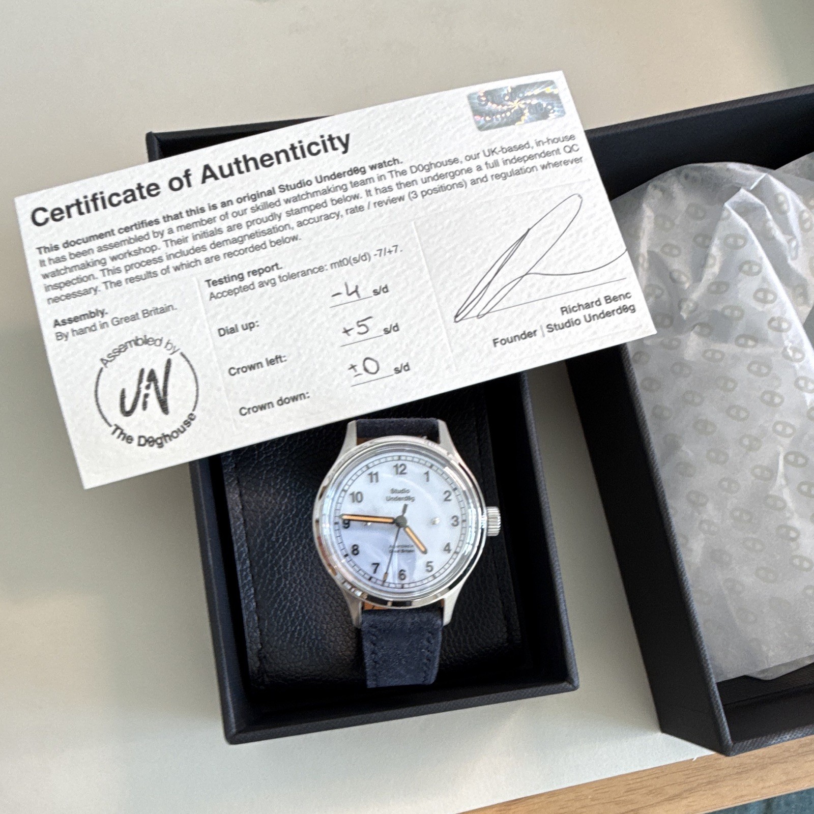Studio Underd0g 02 Series Manual Wind 38mm Light Blue Dial Box Papers