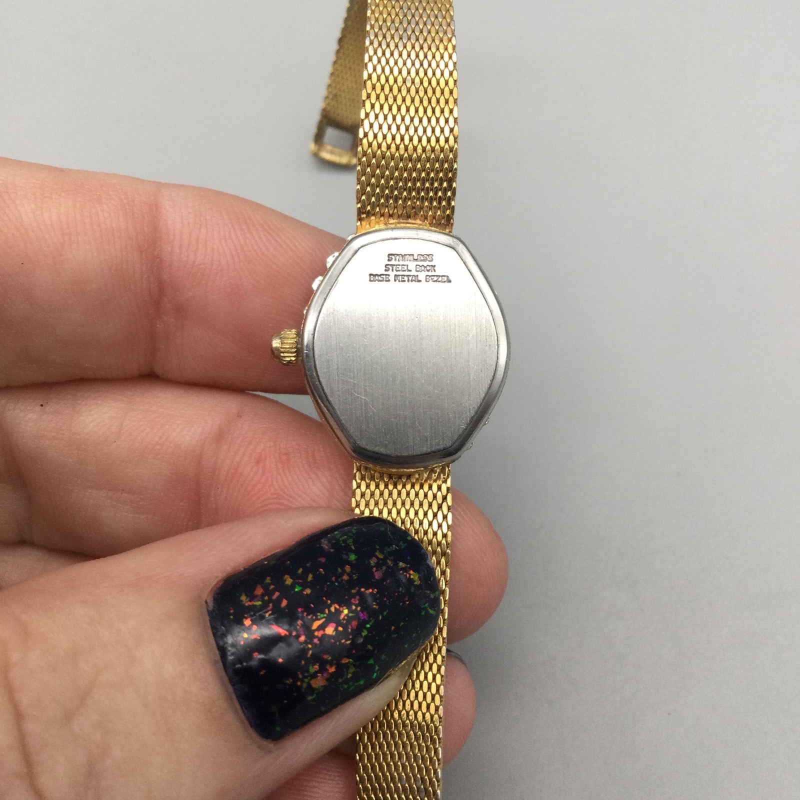 Gruen Womens Watch 17mm Oval Silver Gold Tone Diamond Accent Bezel New Battery