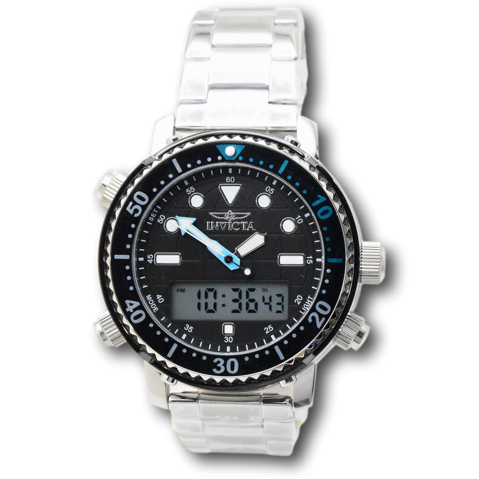 Invicta Pro Diver 46.5mm Men’s Stainless Ana-Digi Dual Time Watch 48370