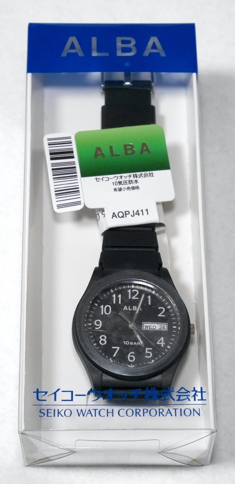 SEIKO ALBA Black DayDate Watch AQPJ411 Quartz Luminous Hands Urethane band New