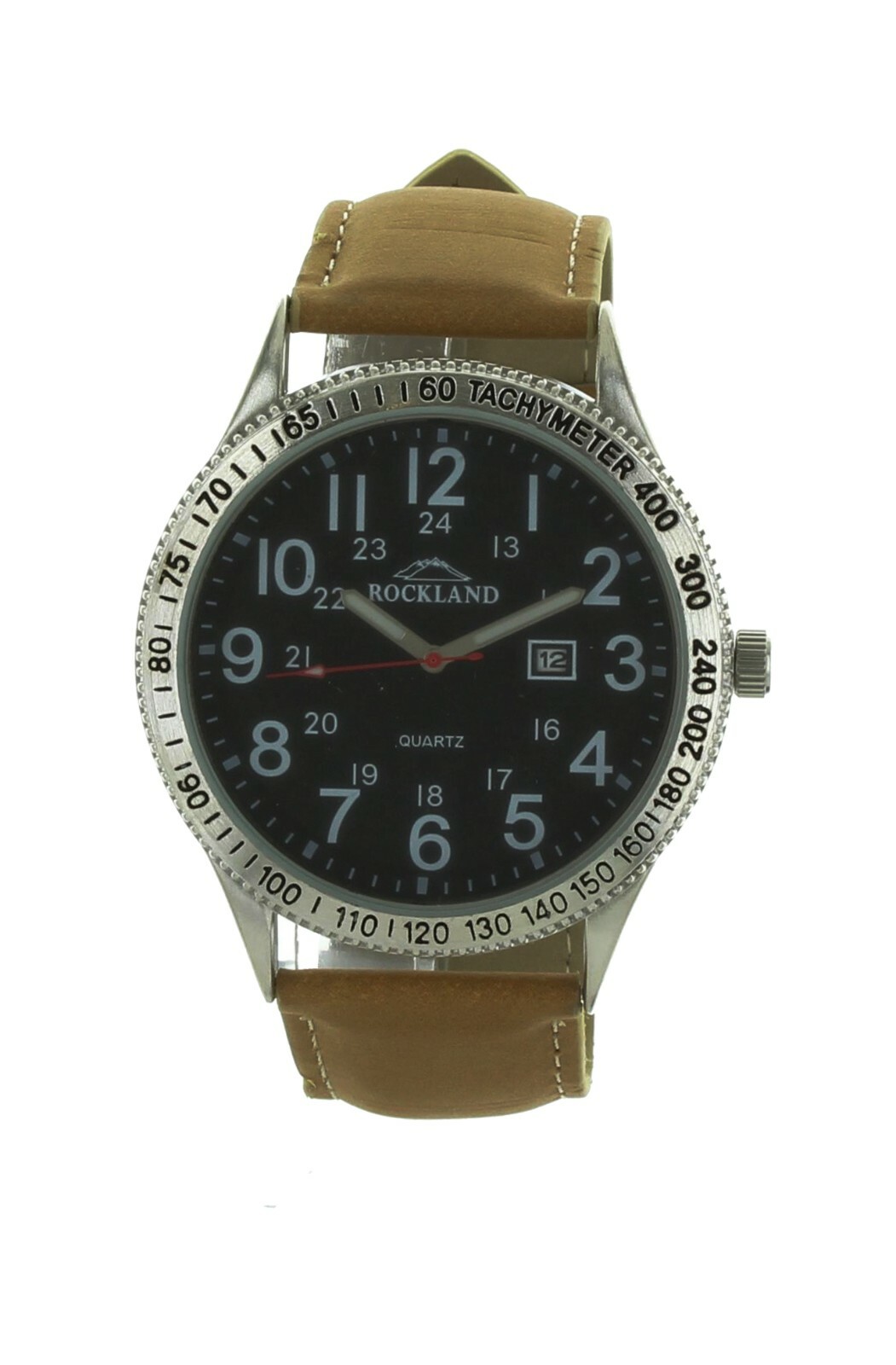 CLASSIC MENS ROCKLAND QUARTZ WATCH WITH DATE INDICATOR BLACK DIAL LIGHT BROWN BA