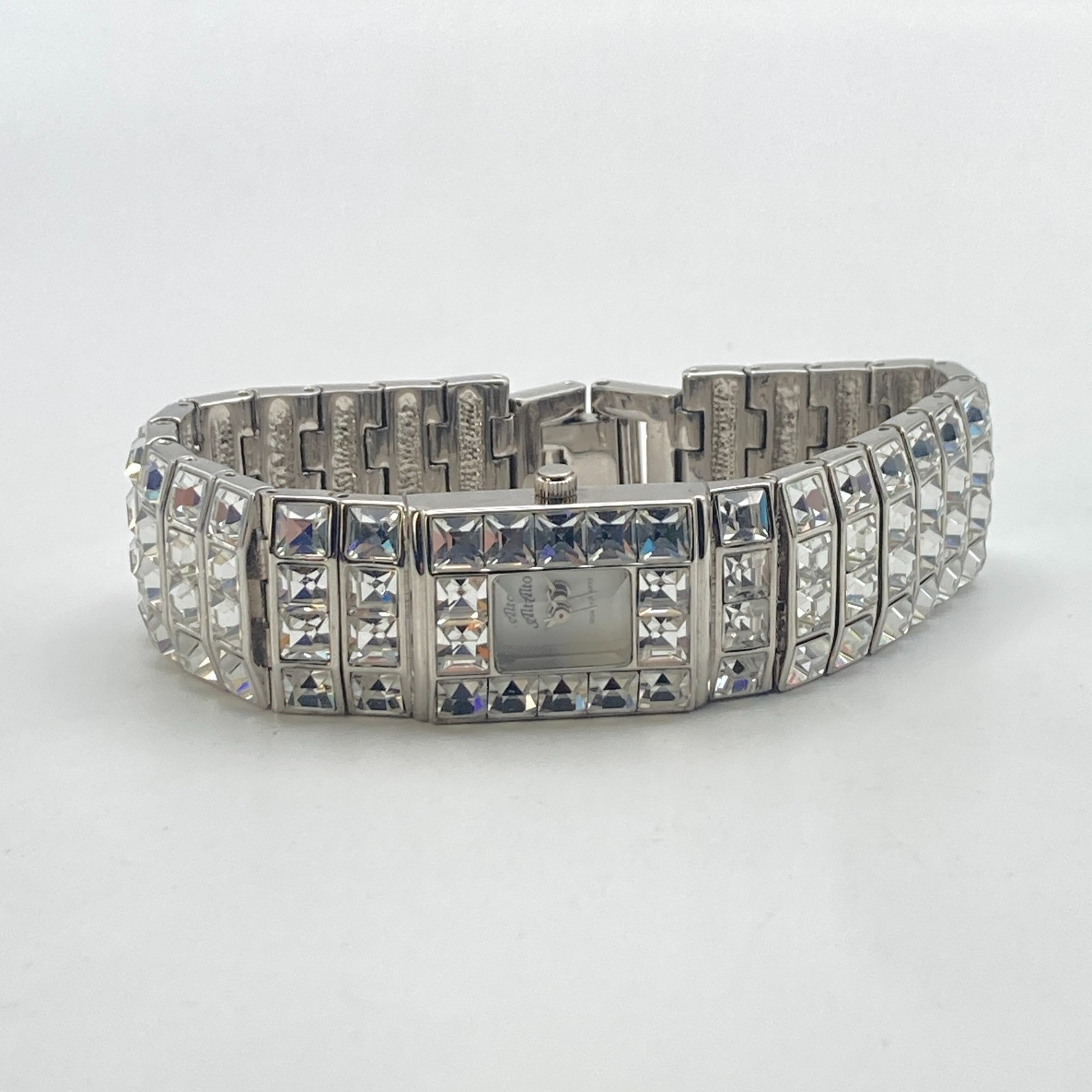 Alto Womens Watch Silver Tone Crystals Bling 19mm Faceted Crystal New Battery 7″