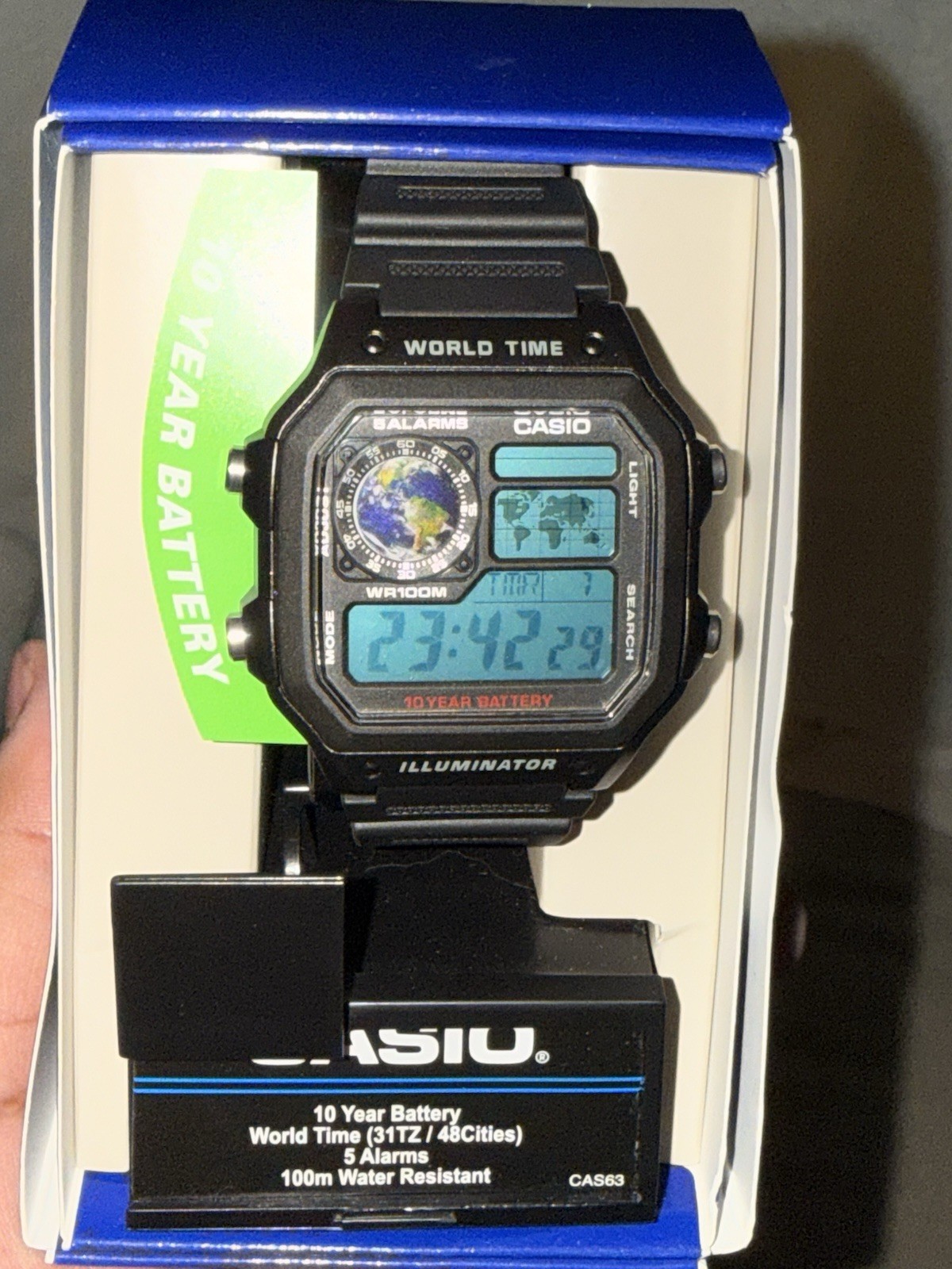 Casio World Time Digital Watch World Time Alarm Illuminator 10-Year WR100M