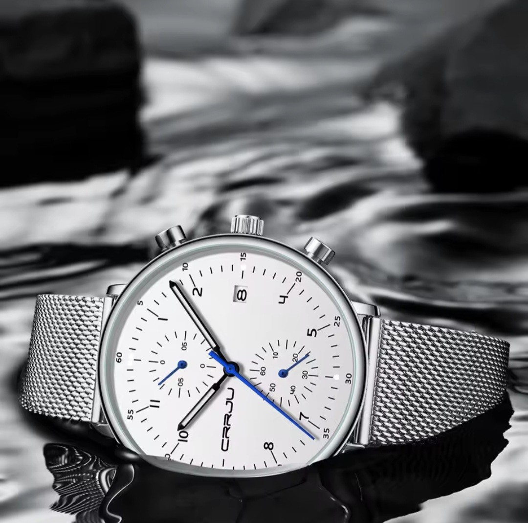 CRRJU Mens Slim Quartz Watch Luxury Stainless steel, Water resistant Wristwatch