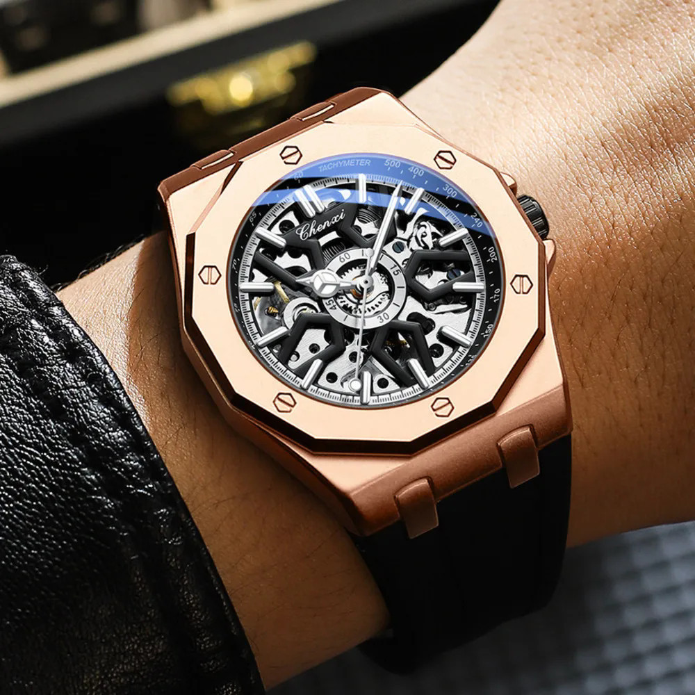 CHENXI Men Mechanical Watch Automatic Movement Wristwatch Males Silicone Watches