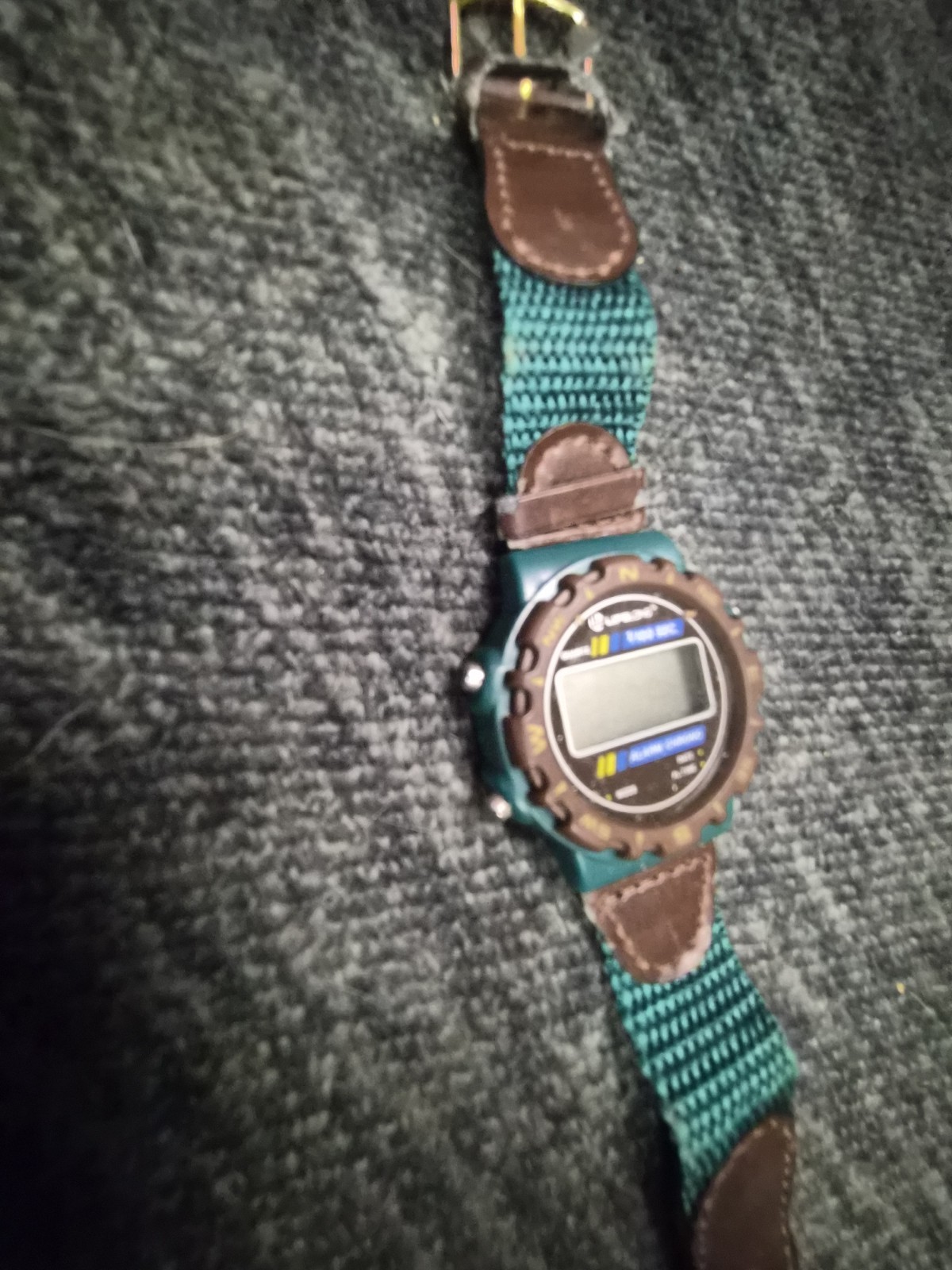 ⌚ Lifelong Digital Alarm Chrono Watch Green Canvas Leather Retro Sold AS IS 🔥