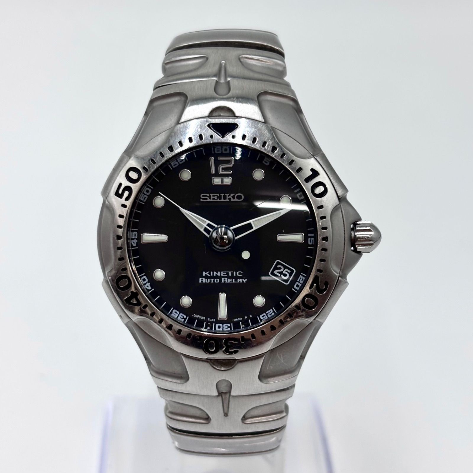 SEIKO Kinetic Scuba Diver Watch Date 1999th Silver Black Used Japan