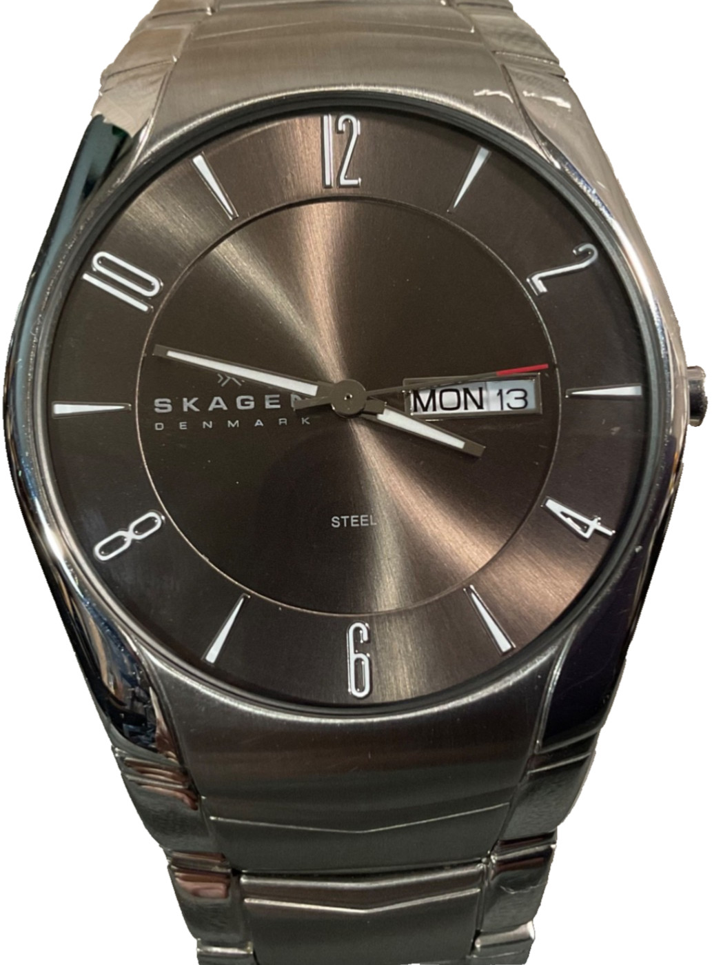 SKAGEN LAURITS 38mm WATCH 531XLSXM1 ALL SS GRAY DIAL DAY-OF-WEEK/ DATE NEW BATT