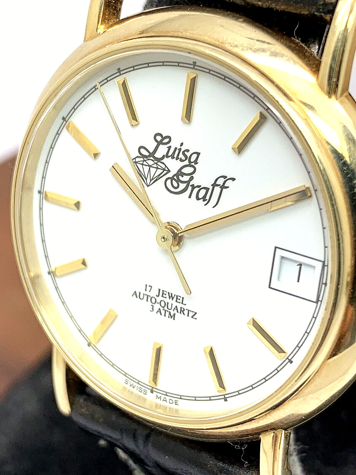Luisa Graff Women’s Watch 14K Yellow Gold Case 33mm Swiss Kinetic Black Leather