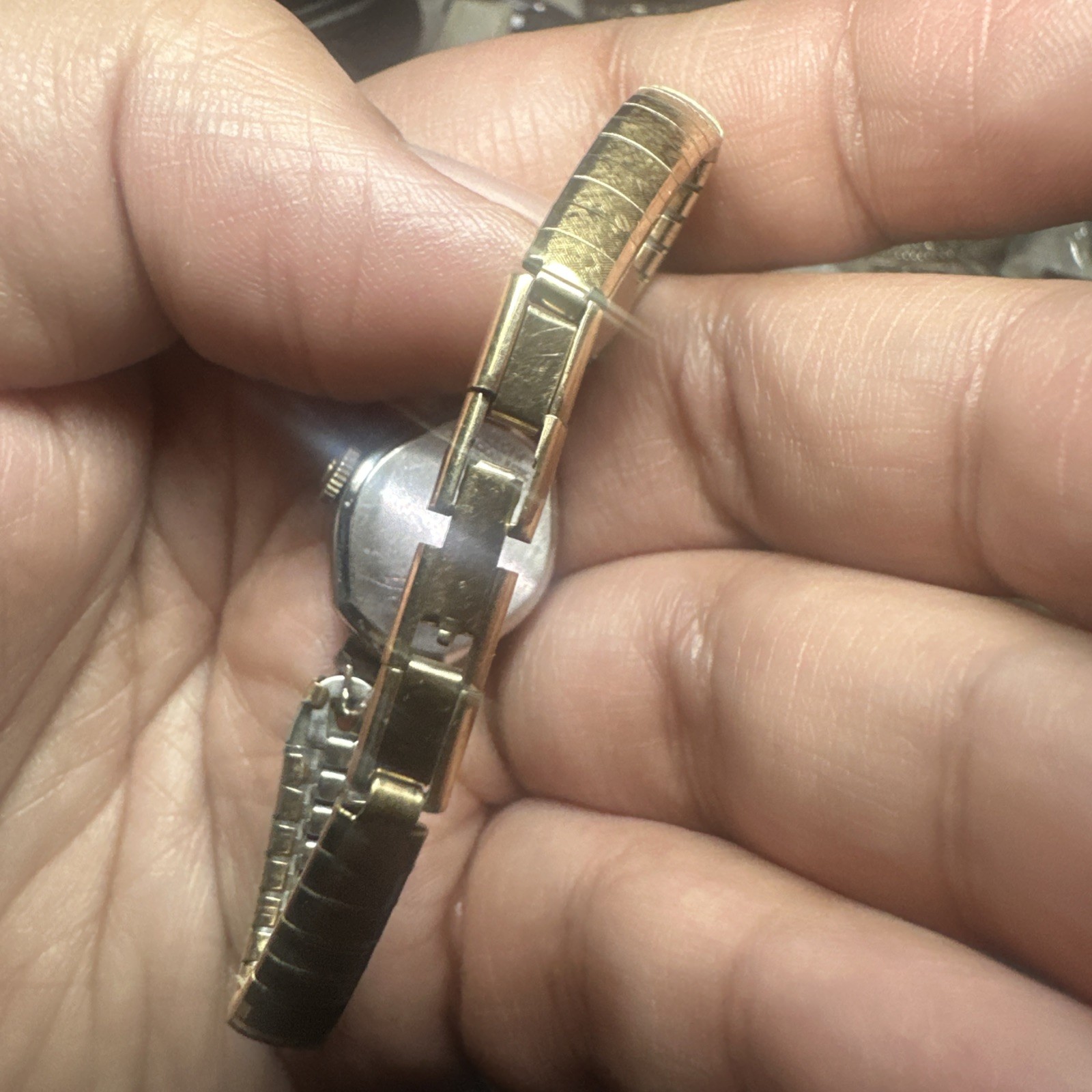 Working Vintage Elgin Ladies Check-board Dial Watch 16mm Fit 6in” Manual Wind