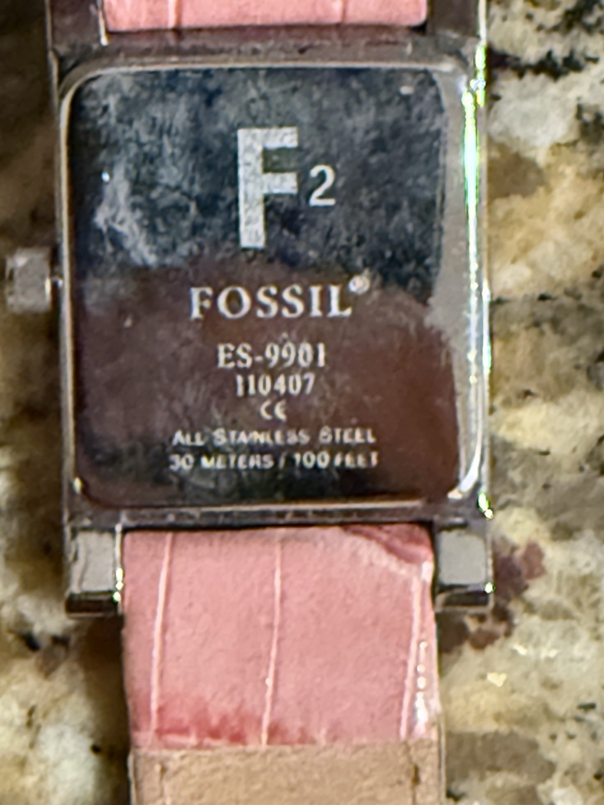 Fossil F2 Women’s Quartz Rectangle Watch Pink Dial/Leather Strap 30m WR