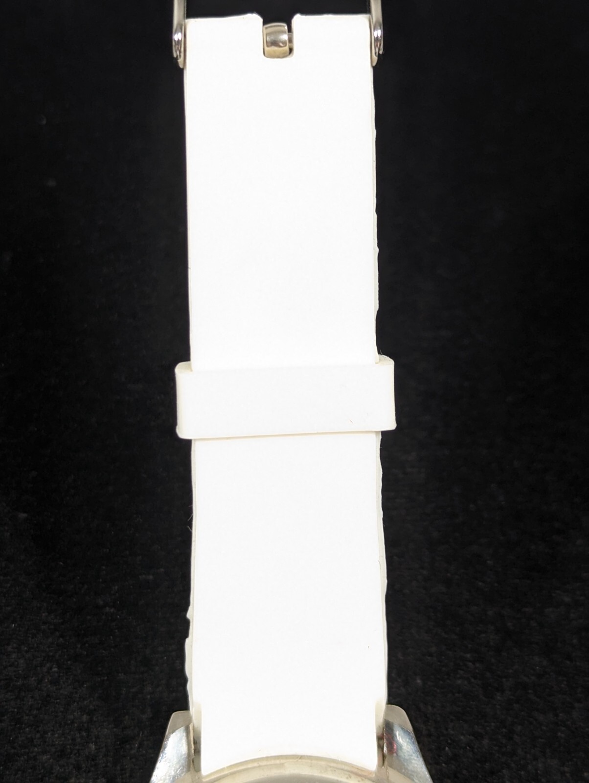 Maurices Womans Silver Tone Dial Crystal Accent White Silicone Band Watch 8.5 in