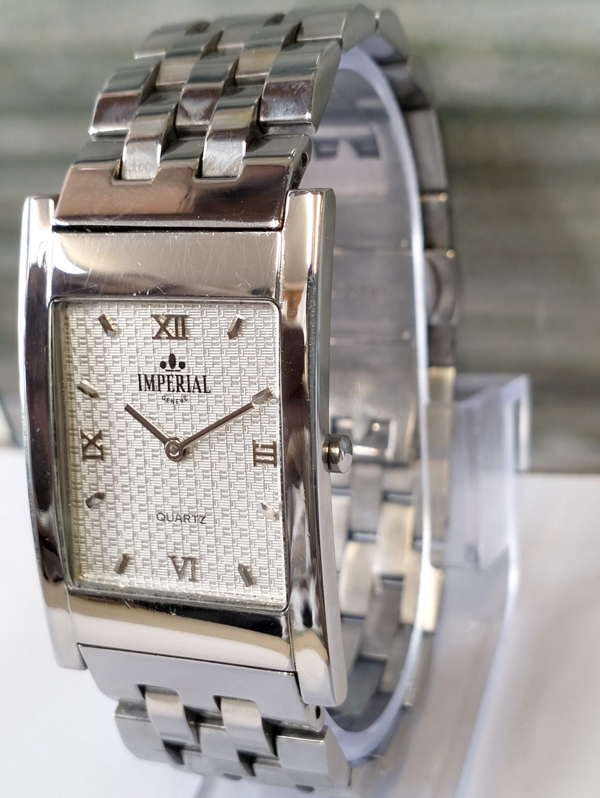 IMPERIAL GENEVE QUARTZ TEXTURED SILVER DIAL 2505 SWISS MEN’S FULL WORKING VTG.