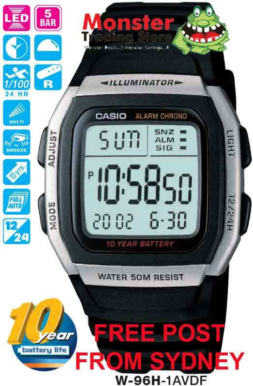 CASIO WATCH W-96H-1AV W96H W96 W-96H 50-METRES 12-MONTH WARRANTY