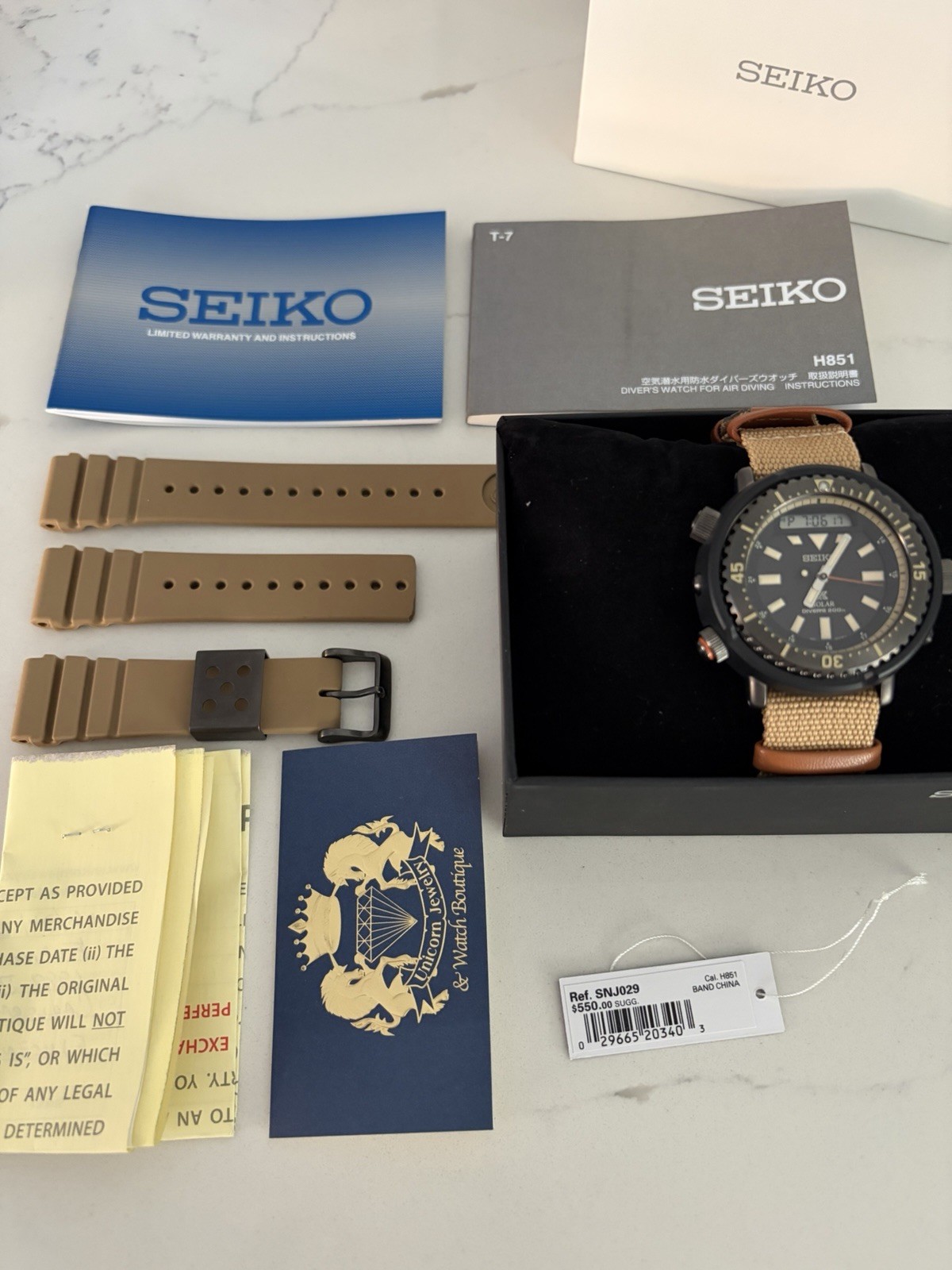 Seiko Prospex “Safarni” SNJ029 Solar Diver Single Owner LK/NW Cond B/P & Straps