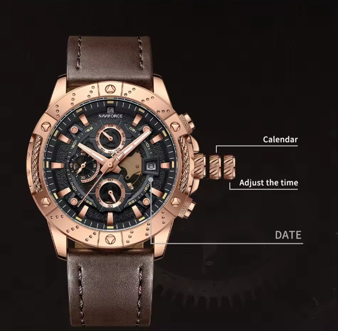 NAVIFORCE Mens Luxury Chronograph Business Watch Quartz Leather Strap Waterproof