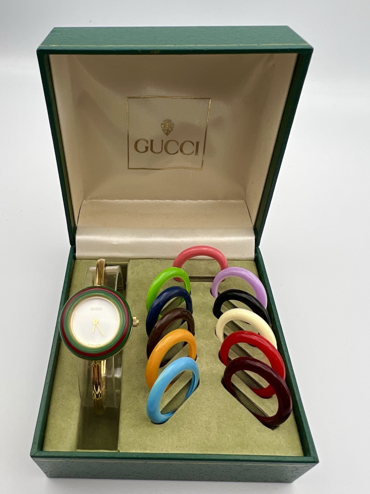 Gucci Change Bezel 11/12.2 Watch 12 Colors Box White Gold Vintage MINT