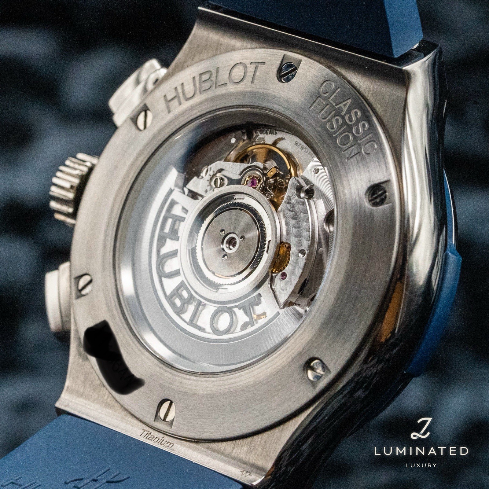 Stunning Hublot Classic Fusion Blue Titanium Chronograph 521.NX.7170.RX