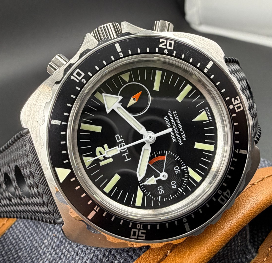 H.G.P. Diver 200M Chrono-Mecaquartz Black Big-Eye Chronograph