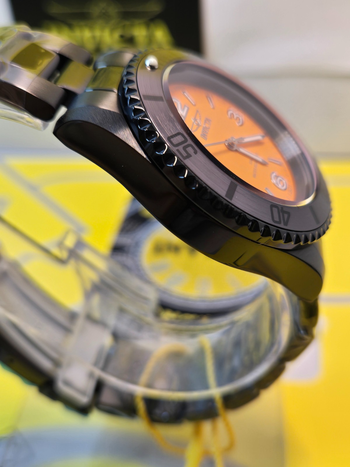Invicta Specialty Men’s Watch 41mm Black with Black Bezel & Orange Dial NEW