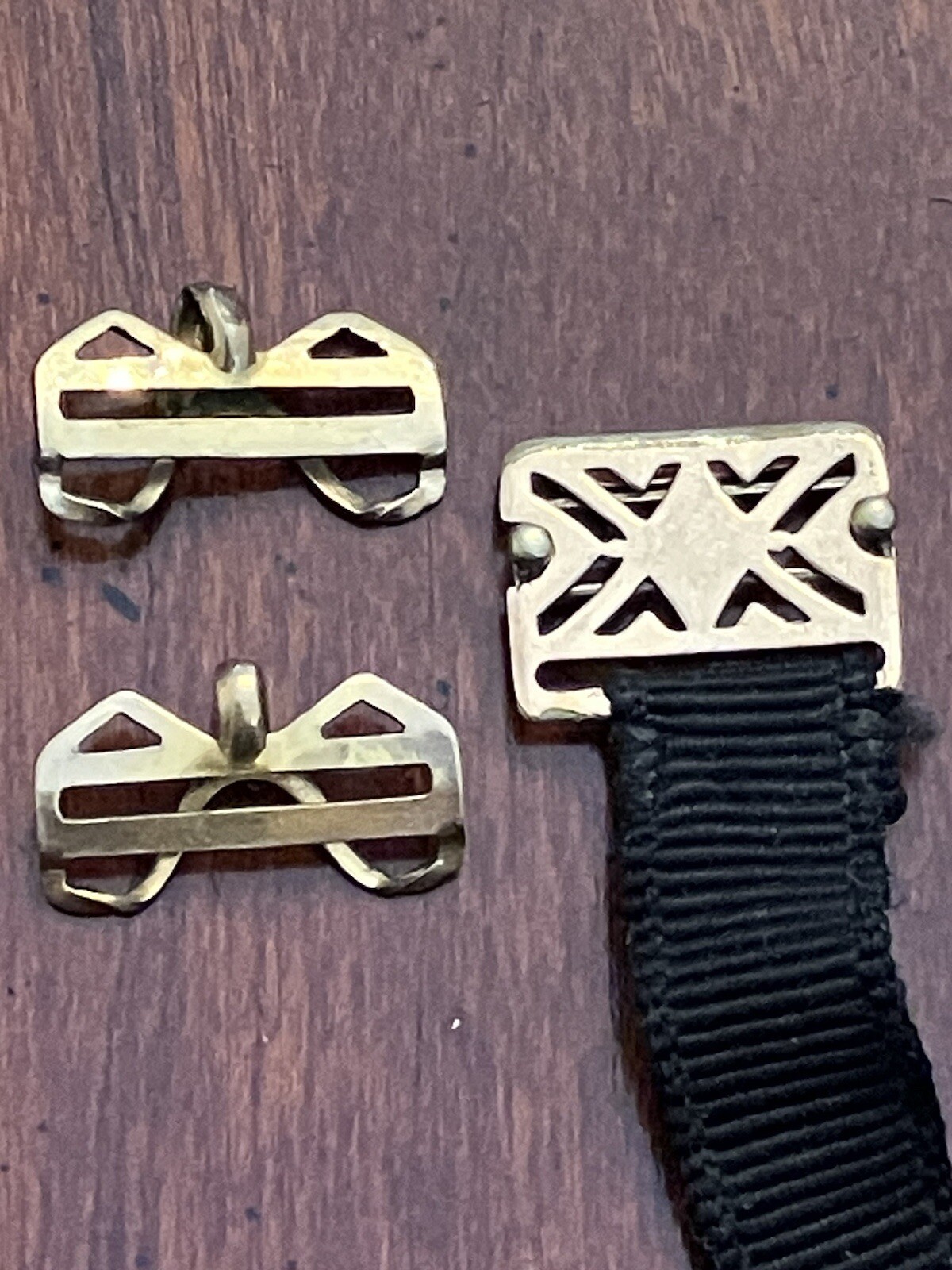ANTIQUE LADIES ART DECO 4 PIECE RIBBON WATCH BAND SNAP SET GOLD FILLED-JF STURDY
