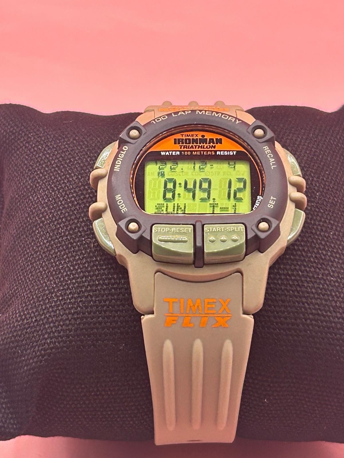 Timex Ironman Flix 100 TW5M68700 JDM 42mm Khaki Green Digital Sports Watch