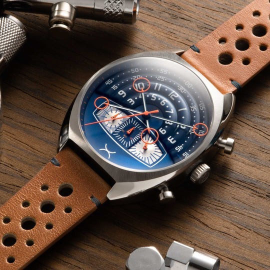 XERIC HALOGRAPH 3 CHRONOGRAPH QUARTZ BLUE TAN WR5ATM