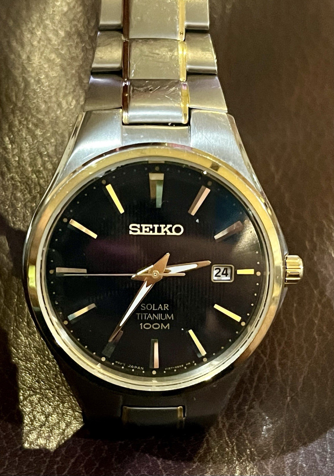 Seiko Solar Titanium 100m Black Dial Date Two-Tone Bracelet Analog Watch