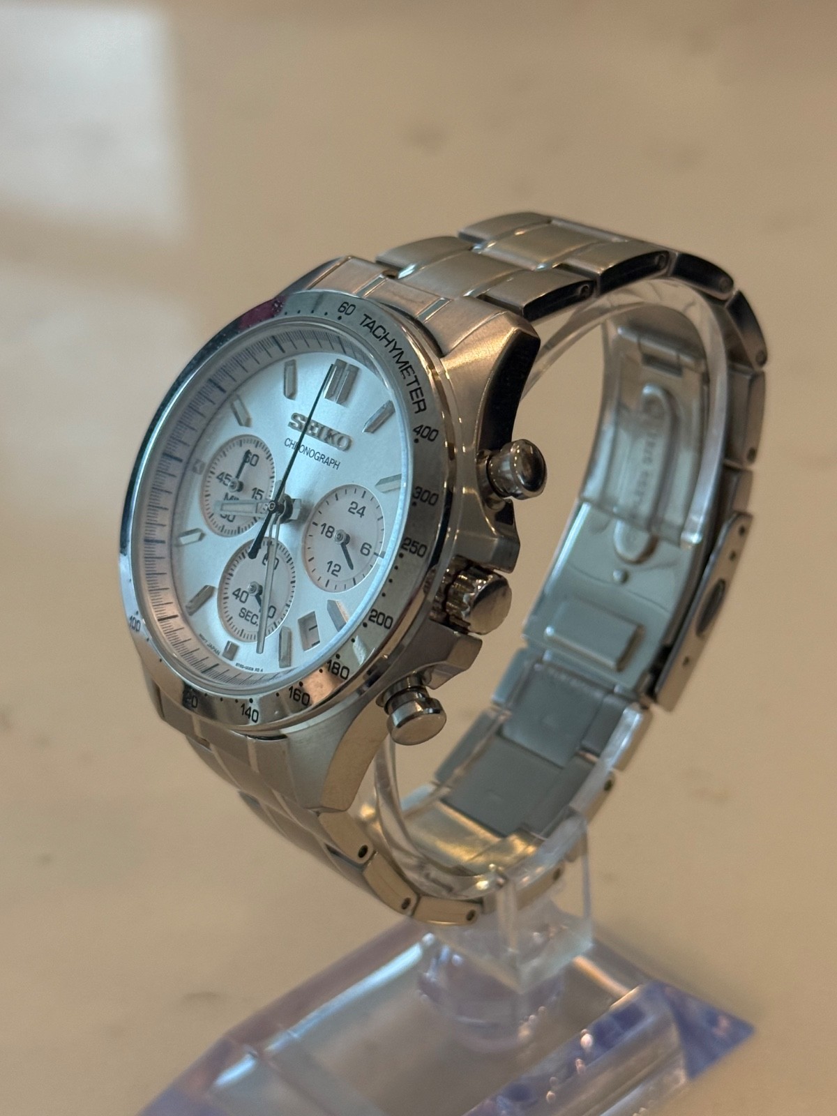 SEIKO Spirit SBTR009 Silver Chronograph Quartz Stainless Men’s Watch in Box New